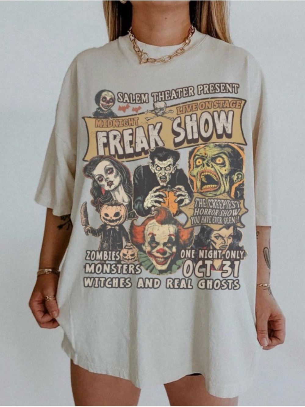 90s Authentic Monster Halloween Tee, Freak Show Horror Movie Grunge Aesthetic